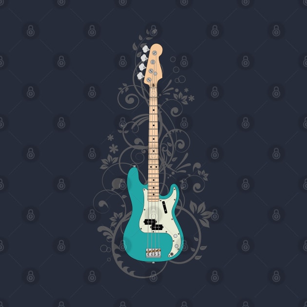 Teal P-Style Bass Guitar Flowering Vines by nightsworthy