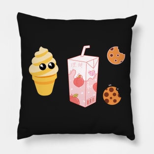 Kawaii japanese milk and cookies and ice cream Pillow