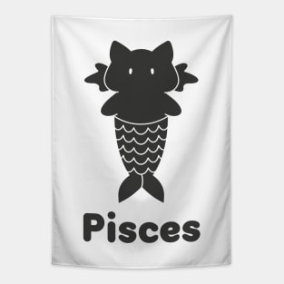 Pisces Cat Zodiac Sign with Text (Black and White) Tapestry