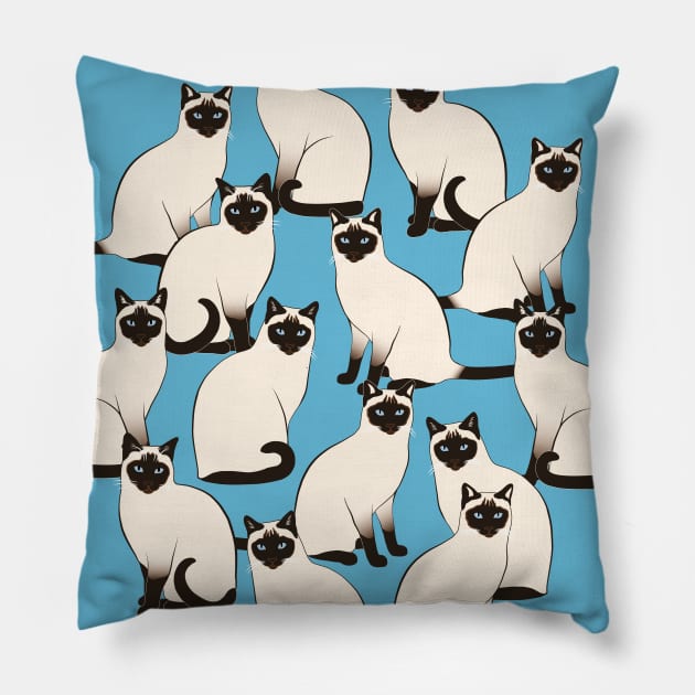 Siamese Cats Group Pillow by nadyabasos