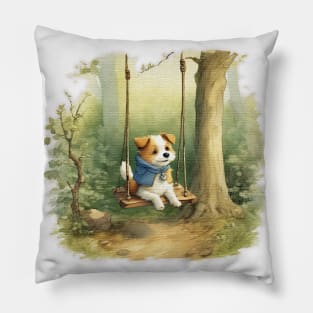 Dog on a swing Pillow