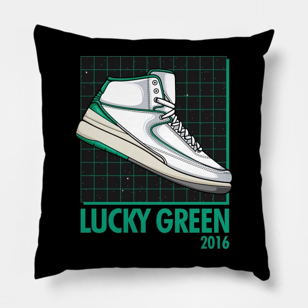 AJ 2 Retro Lucky Green Sneaker Pillow by milatees