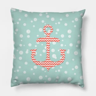 Chevron Anchor Coral Turquoise Blue Pillow