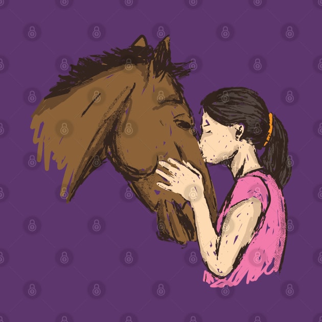 Cute Girl kissing a horse Shirt - T-Shirt for horse lovers by Shirtbubble