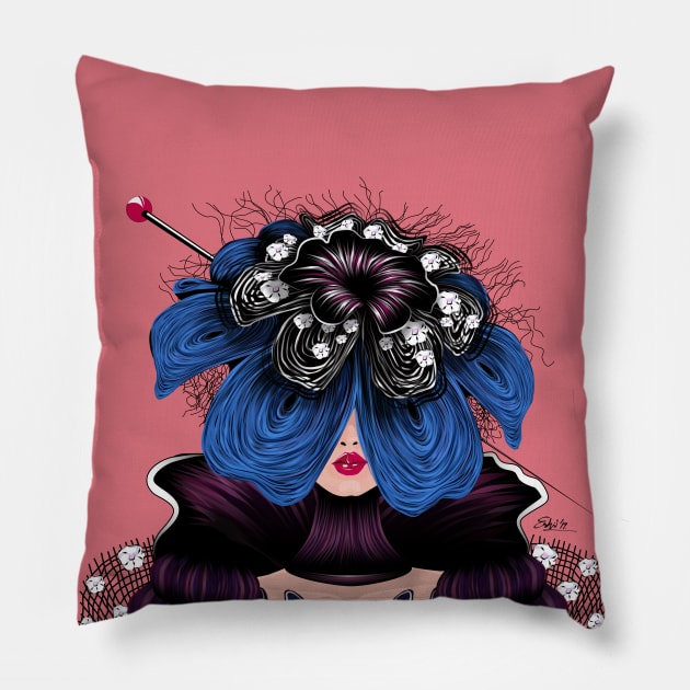 Aria Pompadour - Coral Pillow by EshiPaints