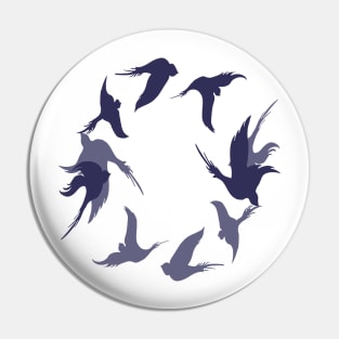 Swallows In Flight Stylized Silhouette Art Blue Pin