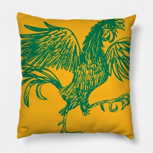 drawing of a green rooster with outstretched wings Pillow