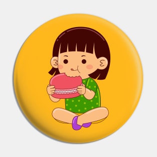 girl kids eating macaroon Pin