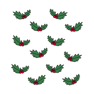 Christmas Holly Leaves Cartoon Doodle Pattern, made by EndlessEmporium T-Shirt