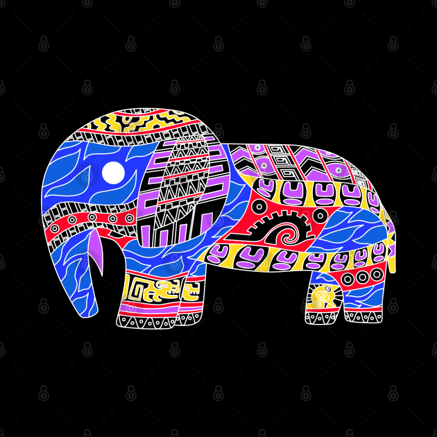 blue mexican totonac elephant in ecopop pattern arts by jorge_lebeau