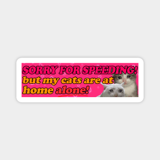 Sorry for speeding! But my cats are at home alone! Bumper Sticker or Magnet | Funny Sticker | Satire | Gen Z Humor Magnet