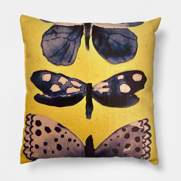 Butterfly Art With Yellow Background Pillow by courtneylgraben