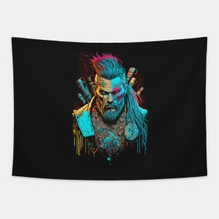 Neon Cyberpunk Viking - V1.13 Tapestry