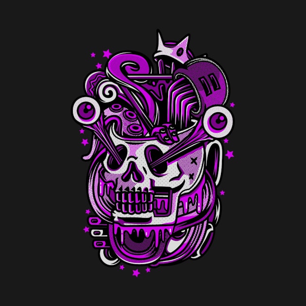 Skull Pop Art White Purple by BradleyHeal