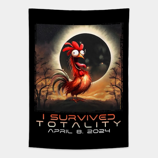 Funny Chicken I Survived the Solar Eclipse 2024 Tapestry by Dibble Dabble Designs