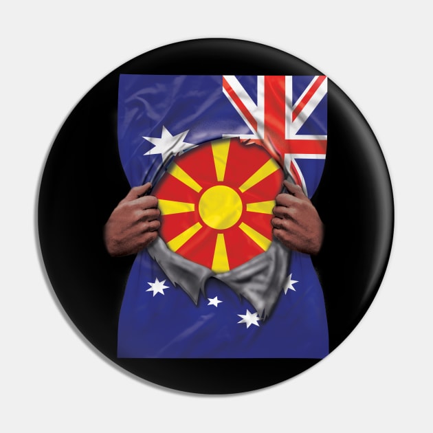 Macedonia Flag Australian Flag Ripped - Gift for Macedonian From Macedonia Pin by Country Flags