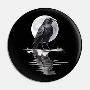 Crow Moonlight Reflection On Water Gothic Design Pin