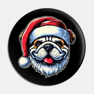 Bulldog as Santa for Christmas Pin