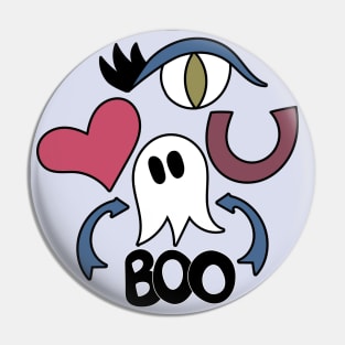 Cute Eye Love You Boo Cartoon Text Art Pin