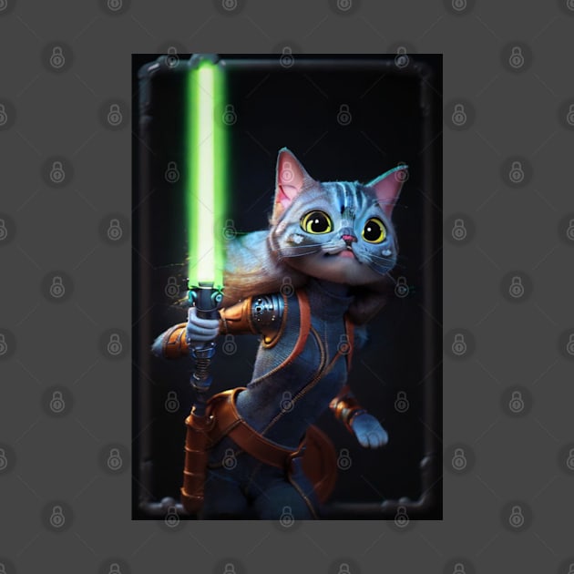 Fun Cat Print ~ AI Art ~ Fantasy Cat ~ Sci-fi Cat ~ Cats with Lightsabers by catsnlightsabres