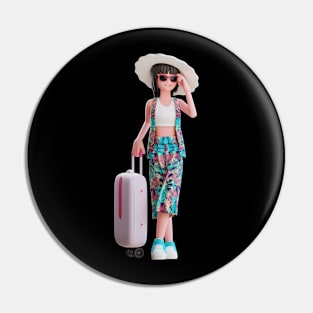 3D Summer Female Wearing Sunglasses and Beach Hat Pin