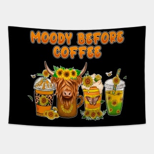 Funny Moody Before Coffee Quote Western Cow Cool Coffee Tapestry