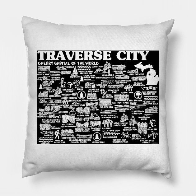 Traverse City Map Pillow by fiberandgloss