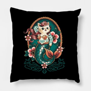 Mermaid cat tattoo Pillow