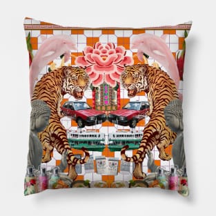 Tigers & Pink Dolphins Orange - Retro Hong Kong Pillow