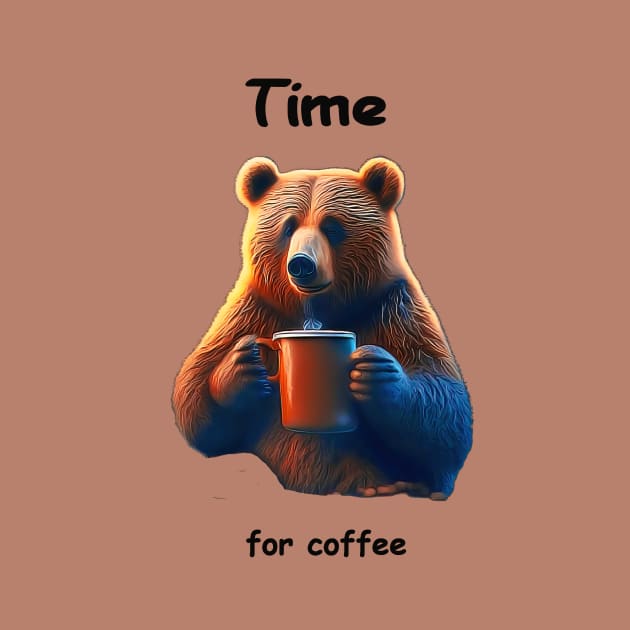 A bear is holding a steaming mug of coffee by Hujer