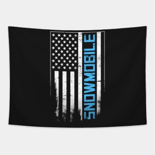 Distressed Snowmobile & United States Flag Tapestry