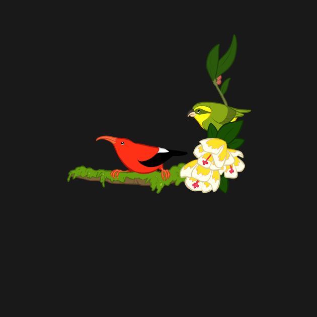 Hawaiian birds 4 - Parrotbill and iiwi by HenriekeG