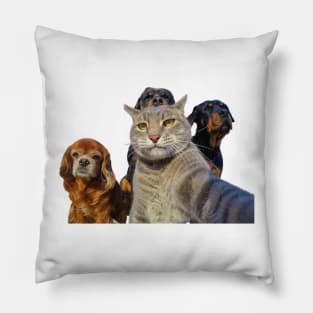 Dogs and cat take a selfie Pillow