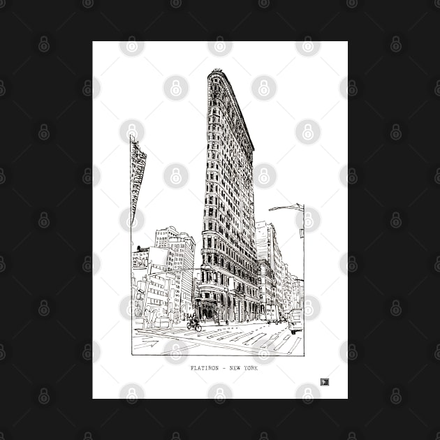 Flatiron New York Cityscape USA Pen and Ink Illustration by Wall-Art-Sketch