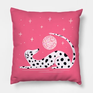 Pink Dalmatian Dog with Disco Ball illustration Pillow