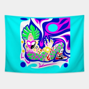 alien mayan lord in stylish sports shoes ecopop Tapestry