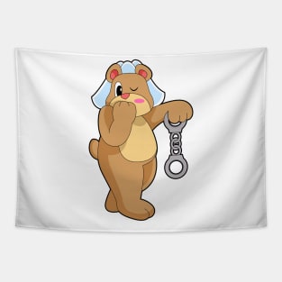 Bear Bride Handcuffs Wedding Tapestry