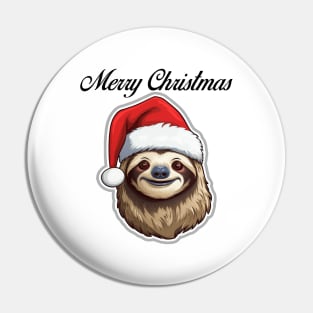 Sloth Wearing Santa Hat - Merry Christmas (Black Lettering) Pin