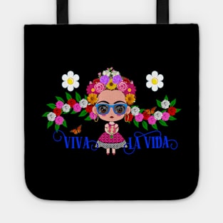 Frida Kahlo cartoon T-shirt - cute frida with blue sunglasses Tote