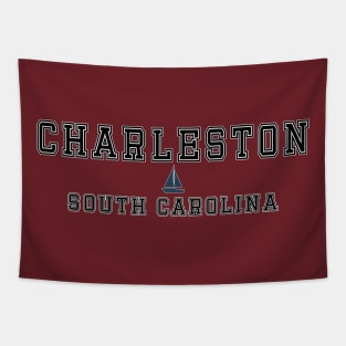 Charleston South Carolina Beach City Lettering with a Sailboat Graphic Tapestry