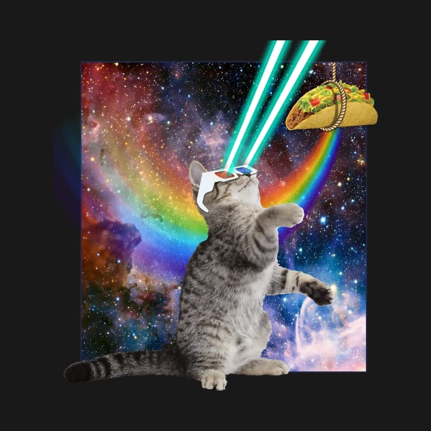 Laser Cat Chasing a Rainbow Taco | 3D Glasses | Space | Gift by MerchMadness