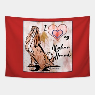 AFGHAN HOUND. Red hound with red heart. Tapestry