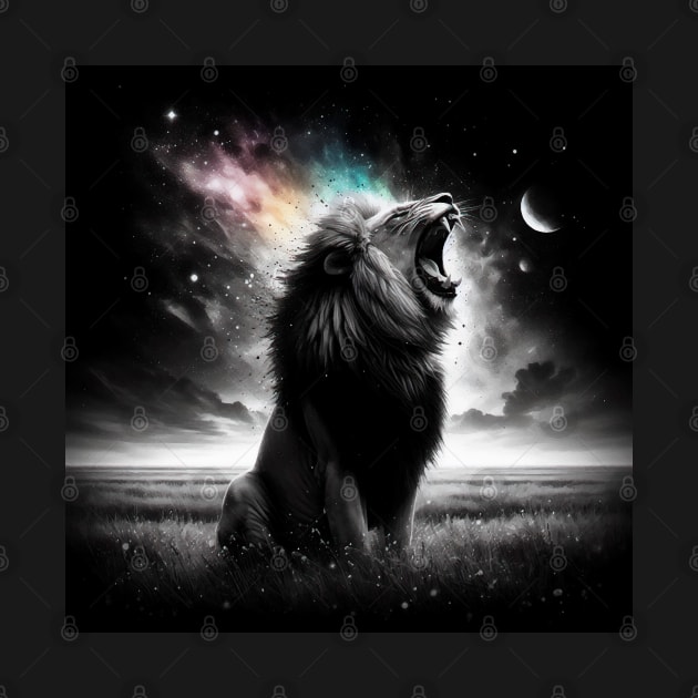 Monochromatic Lion Within Rainbow Color Splash by TomFrontierArt