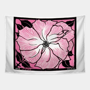 June: Pink, Black, & White Flower Design 1918, Julie de Graag Tapestry