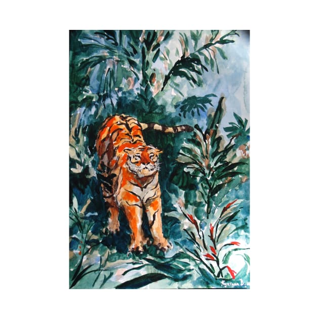 Tiger in jungle watercolor by Kuhtina