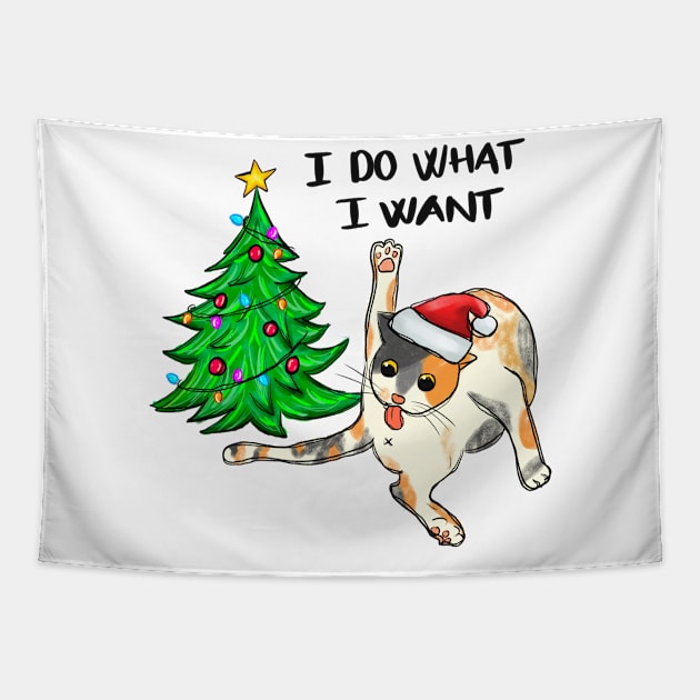 I Do What I want Christmas Cat Tapestry by Erin Decker Creative