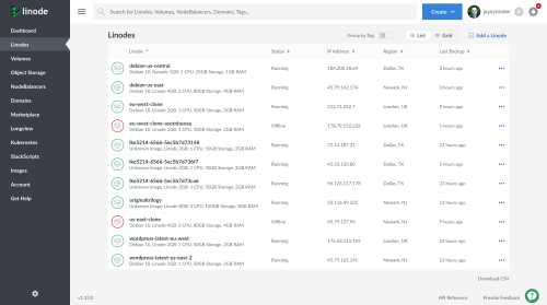 A thumbnail of the original Linode Cloud Manager list view.