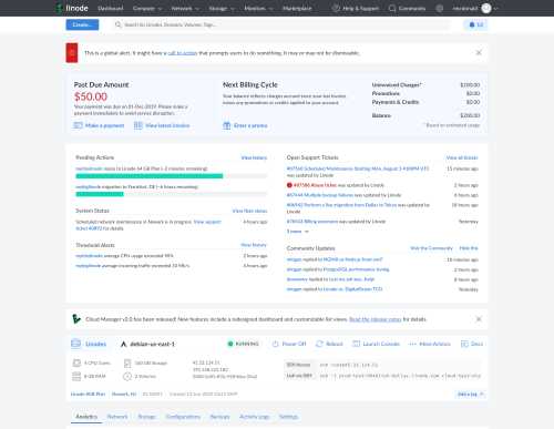 Cloud Manager dashboard with status