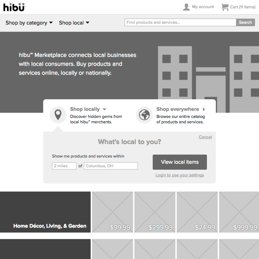 hibu Marketplace HTML prototype (home page, desktop)