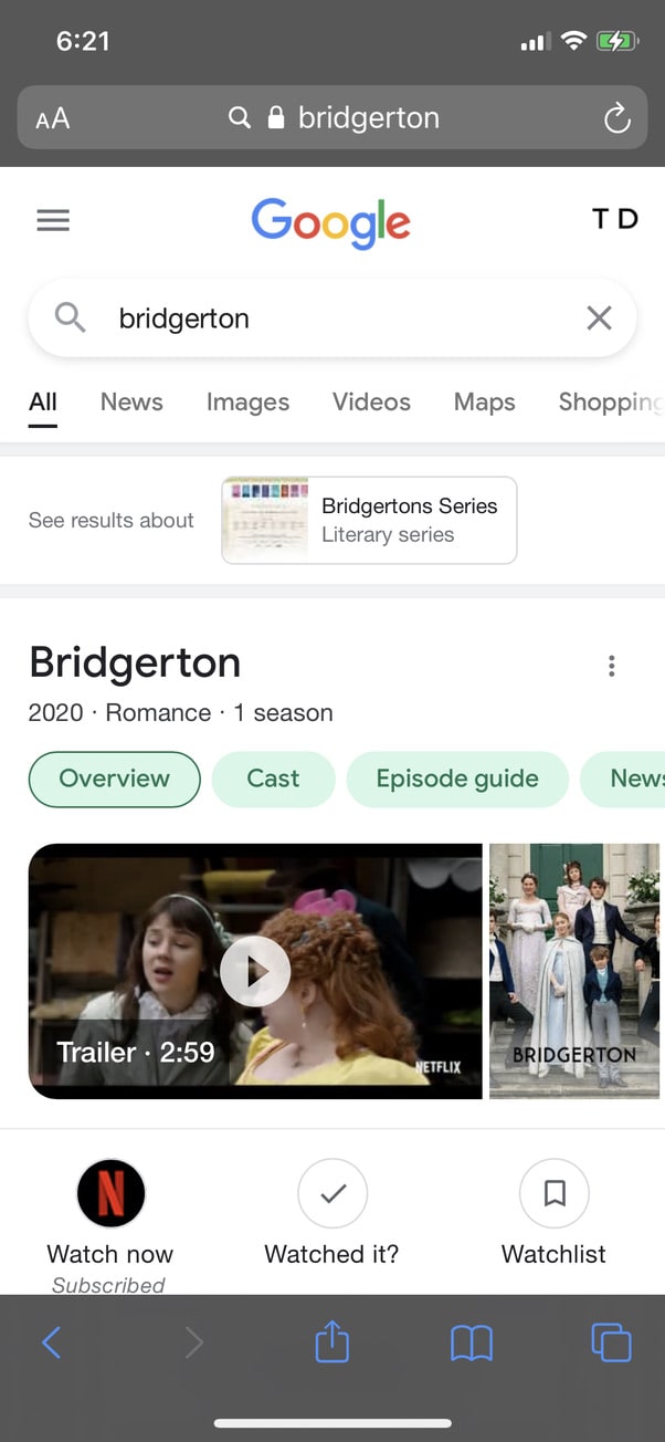 google onebox rich results for how to watch "watch now" button example